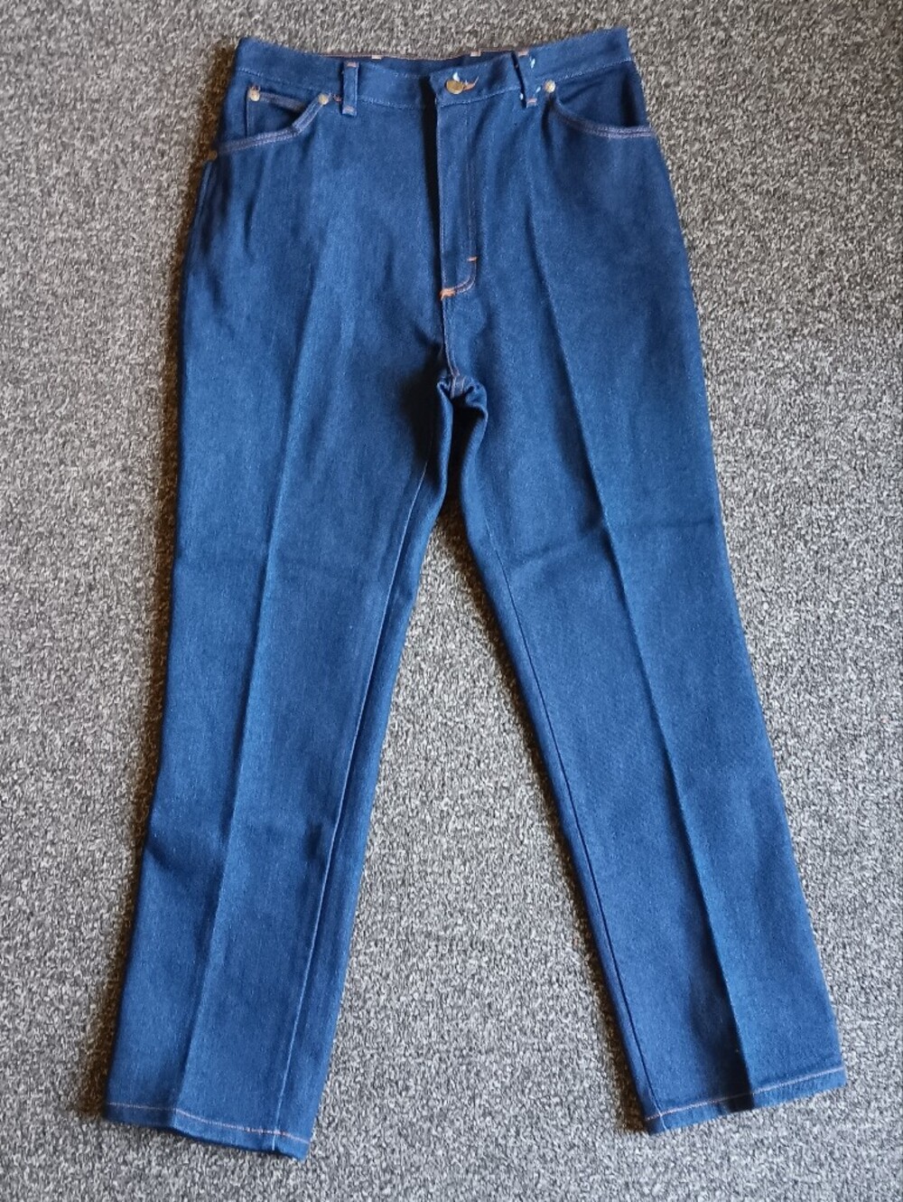 1970s Wrangler Vintage Straight Leg Dark Wash Blue Denim Jeans Womens 16 Petite